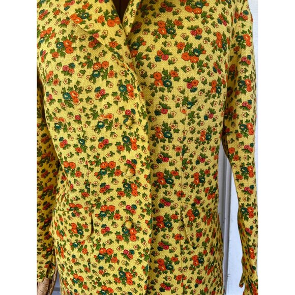 Vintage 1960s Yellow Floral Womens Blazer Skirt Set Ainr Jr Small - Picture 3 of 16